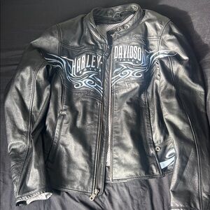 Harley-Davidson Women's Black Leather Jacket with Blue Accents